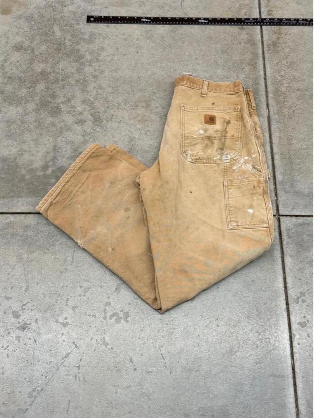 vintage carhartt faded tan flannel lined relaxed baggy fit dungaree cargo pants